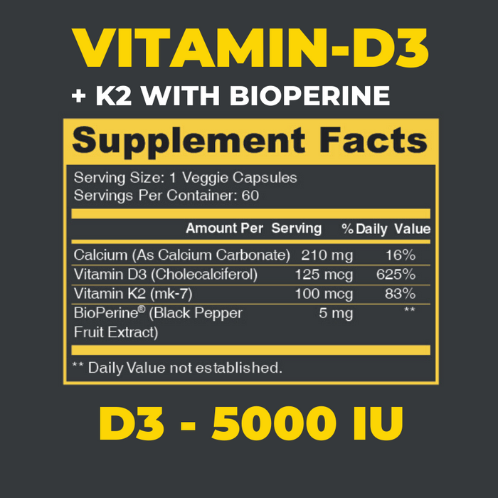 [ Buy Two Get One FREE ] Vitamin-D3 & K2 5,000 IU with Bioperine **4-WEEK WAIT**